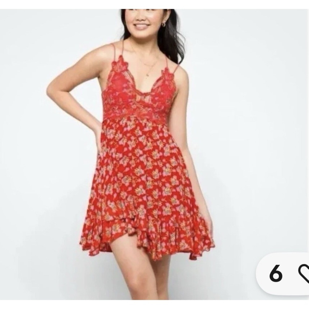 FREE PEOPLE Adella Slip Dress Red Floral New Womens Size Small Boho Festival 176